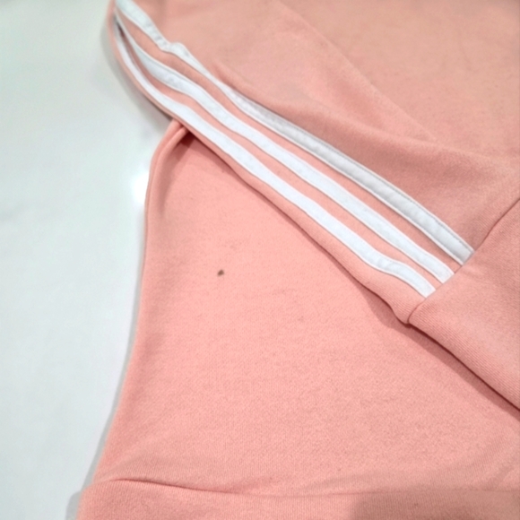 Adidas Women's Medium Spellout Three Stripes Pullover Crewneck Sweatshirt Pink - Picture 11 of 12
